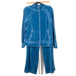 Fuda Velour Track Suit M Womens Teal Pants Zipper Jacket Pockets 2 Piece